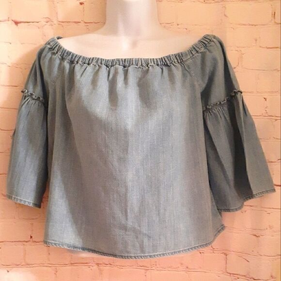 NWOT Madewell Chambray "Azalea Denim" Off-the-Shoulder Top sz.XS - Picture 1 of 4